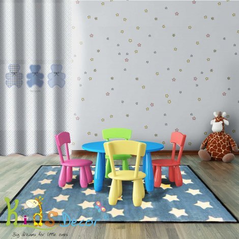 کاغذ دیواری طرح دار اتاق کودک و نوزاد طرح ستاره  رنگ  زرد ، صورتی ، آبی   www.ninicenter.ir