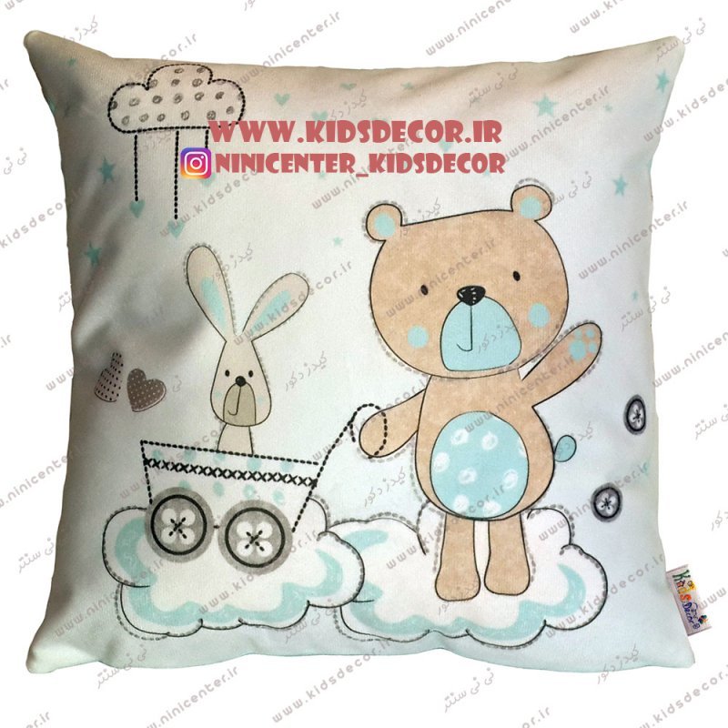 کوسن خرس و خرگوش کاروسل - رنگ آبی cus5521122- کیدزدکور www.kidsdecor.ir
