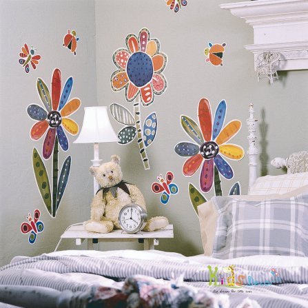 نقاشی دیواری گلها،شاپرکها و کفشدوزک - 13401 استیکر آمریکایی والیز-Wallies