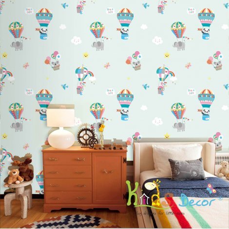 کاغذ دیواری طرح دار اتاق کودک و نوزاد طرح بالون ها- زمینه آبی روشن - www.ninicenter.ir