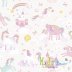 کاغذ دیواری طرح دار اتاق کودک و نوزاد طرح اسب تک شاخ پرنده ( یونیکورن )  درخشان ، قلعه و رنگین کمان، زمینه سفید صدفی ( آلبوم چارلی ) / 68318