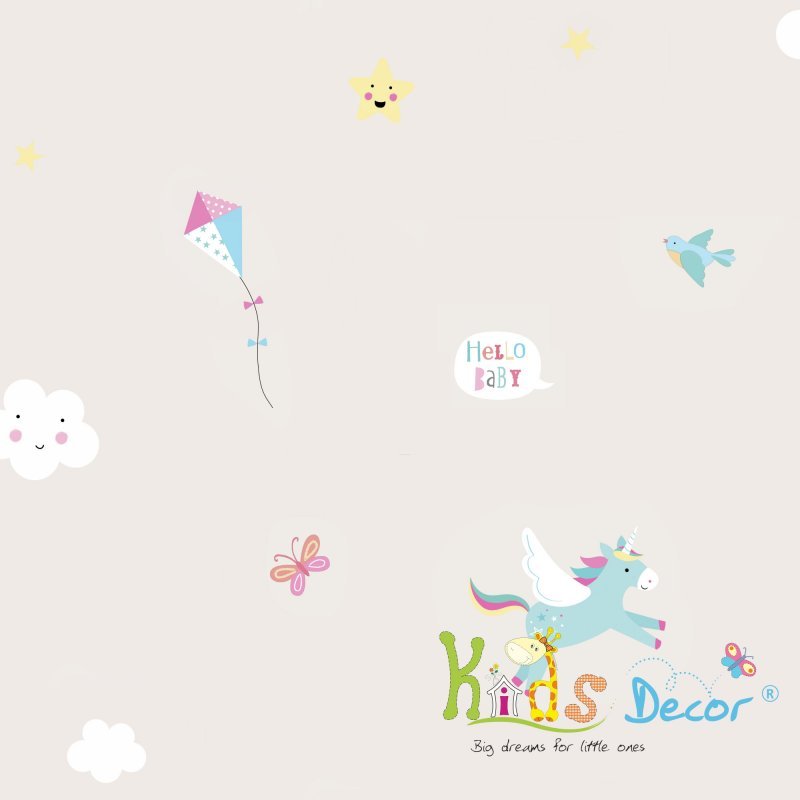 کاغذ دیواری طرح دار اتاق کودک و نوزاد طرح اسب تک شاخ (یونیکورن ) ، زمینه کرم ( آلبوم چارلی ) / 68325