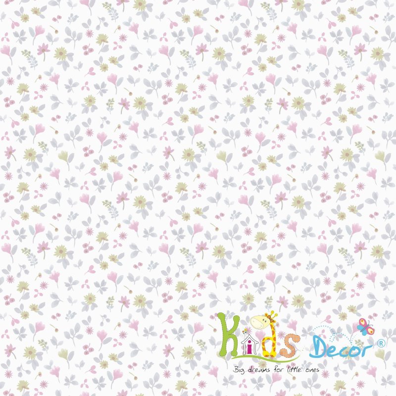 کاغذ دیواری طرح دار اتاق کودک و نوزاد طرح گل رنگ  صورتی طوسی زیتونی ( آلبوم چارلی ) / 68331