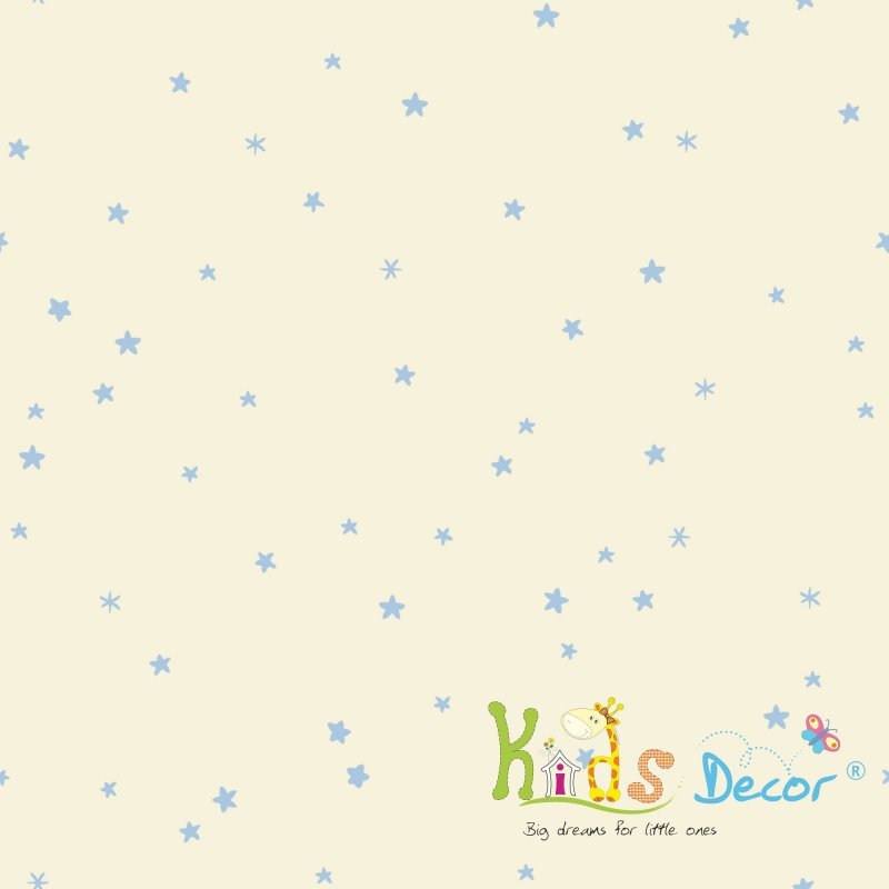 کاغذ دیواری طرح دار اتاق کودک و نوزاد طرح ستاره آبی زمینه نخودی کرم  www.ninicenter.ir