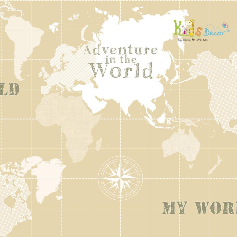 کاغذ دیواری طرح نقشه جهان رنگ لیمویی (فاولا) / 3222 کاغذ دیواری اتاق کودک