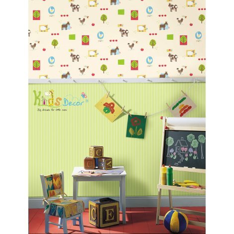 کاغذ دیواری طرح راه راه رنگ سبز(هوپلا) / DL 30736 کاغذ دیواری اتاق کودک