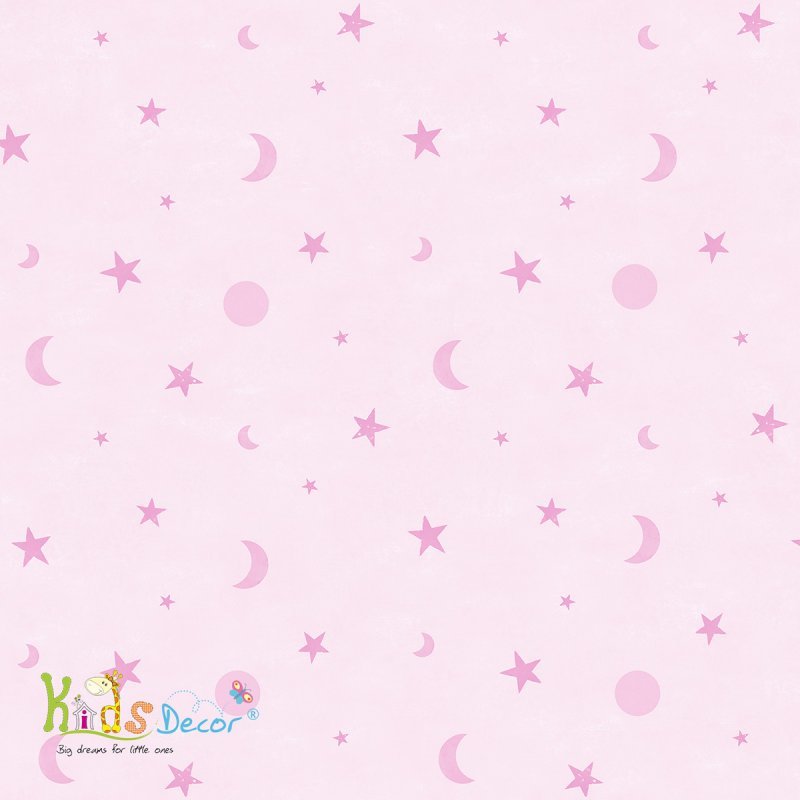 کاغذ دیواری طرح ماه و ستاره رنگ صورتی (تاینی تاتز) / G45136 کاغذ دیواری اتاق کودک