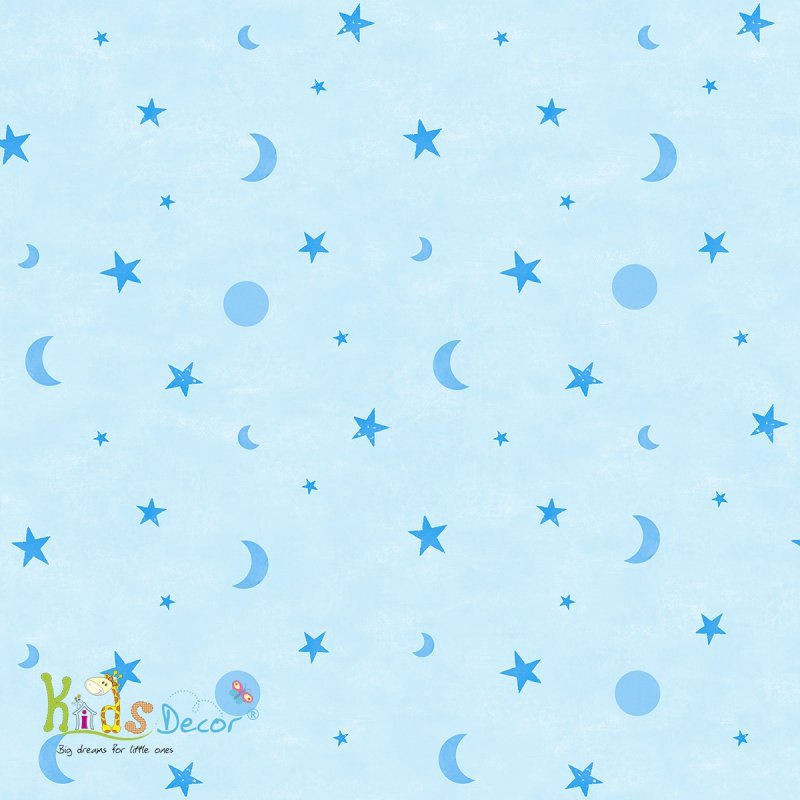 کاغذ دیواری  خالدار طرح ماه و ستاره رنگ آبی (تاینی تاتز) / G45138