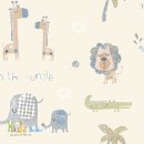 کاغذ دیواری طرح جنگل (شیر ، زرافه ، فیل و...) رنگ کرم (تاینی تاتز) / G45145