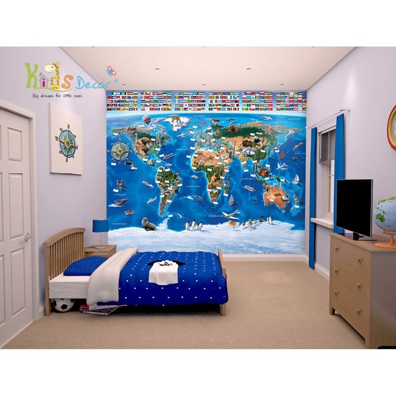 پوستر دیواری اتاق کودک نقشه دنیا – 40724/41851