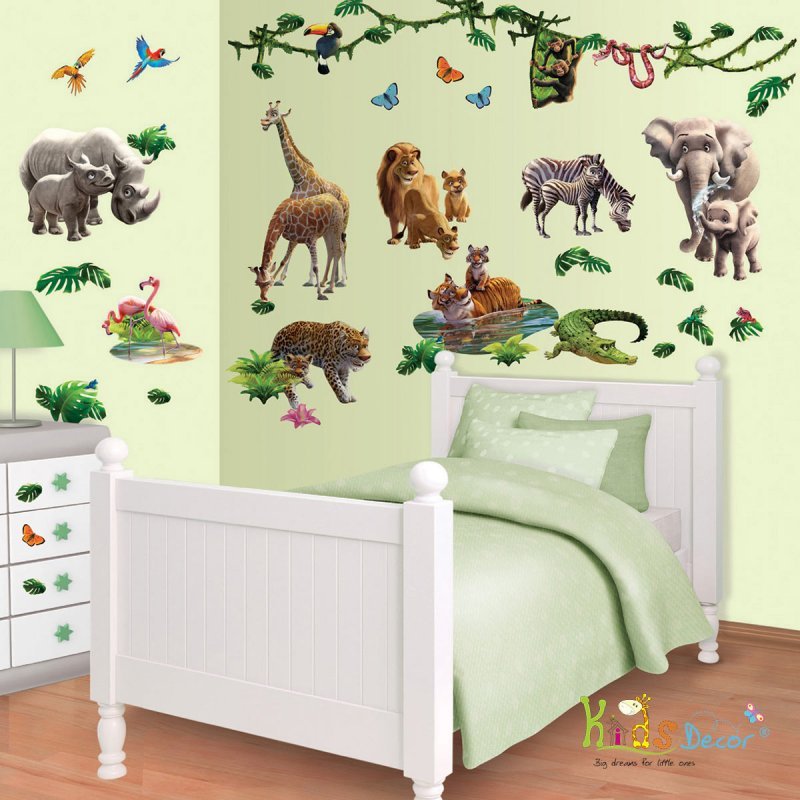 استیکر اتاق کودک و برچسب دیواری جنگل ( زرافه ، فیل ، شیر ) / 41080 